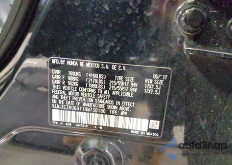 2017 Honda Hr-V Ex-L from USA, damaged, VIN 3CZRU6H71HM730180